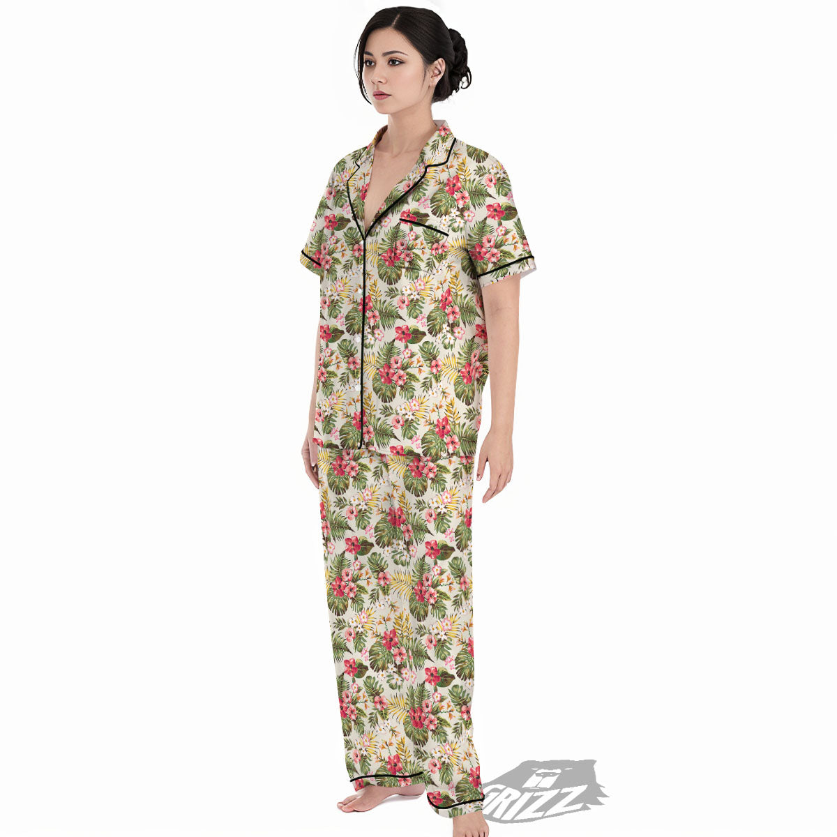 Flower Blossom Tropical Print Pattern Women's Pajamas Set-grizzshop