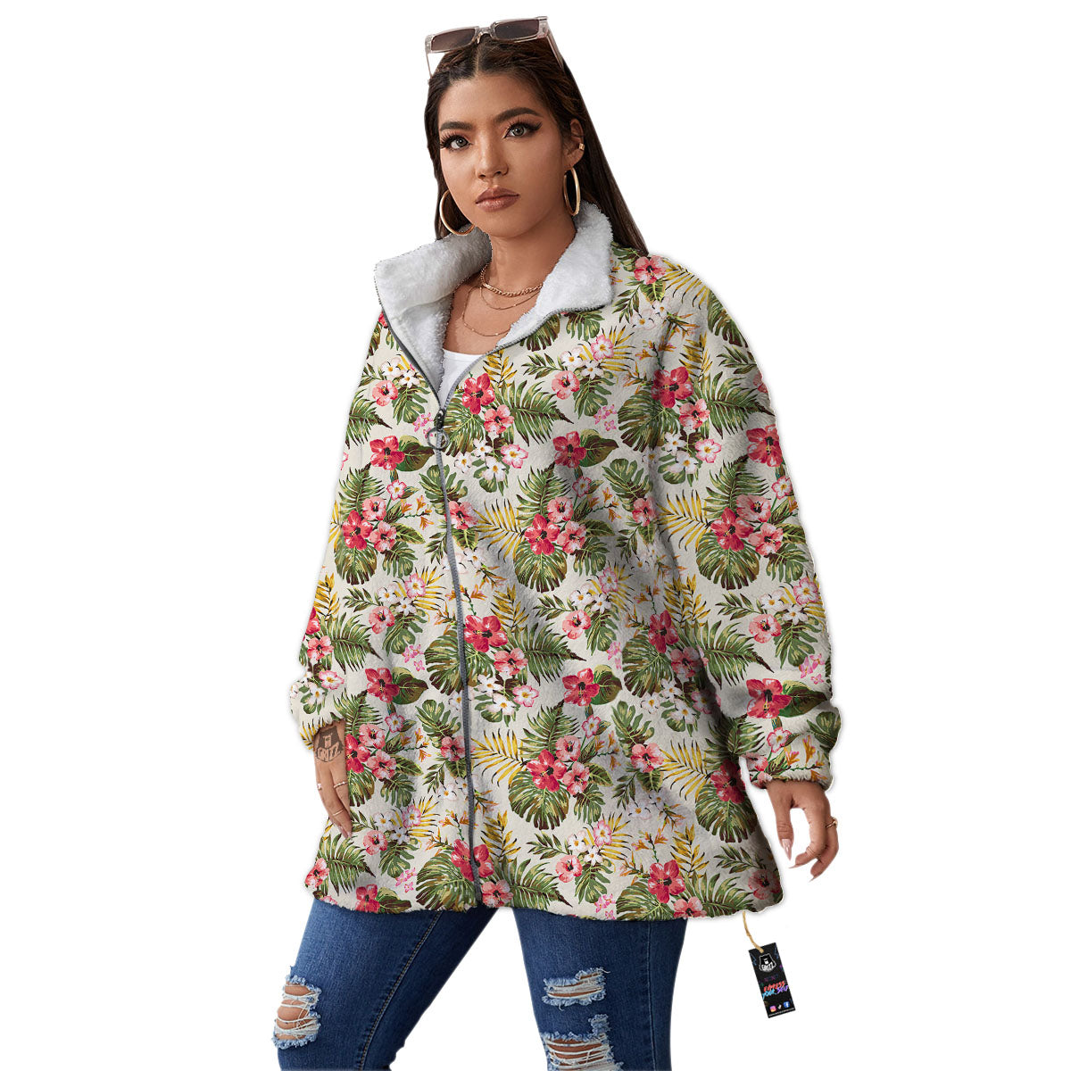 Flower Blossom Tropical Print Pattern Women's Sherpa Jacket-grizzshop
