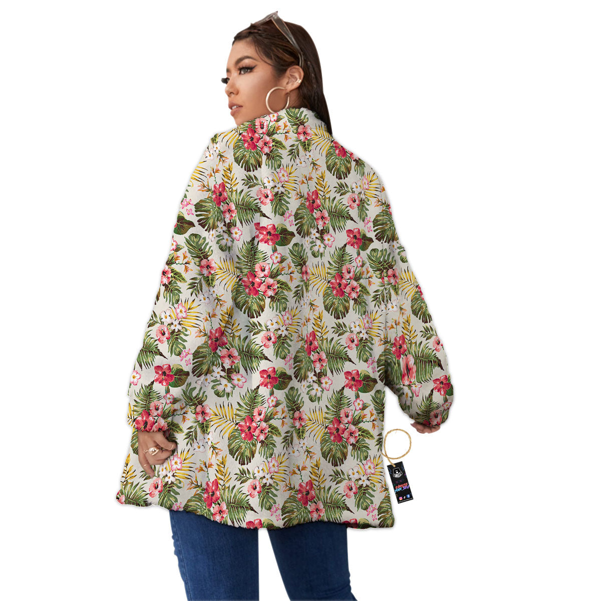 Flower Blossom Tropical Print Pattern Women's Sherpa Jacket-grizzshop