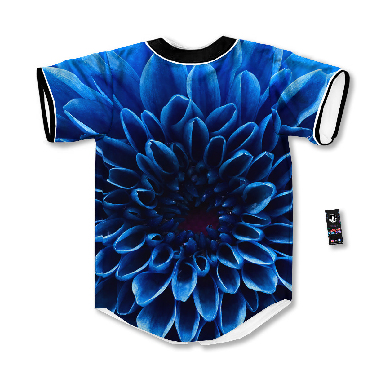 Flower Blue Chrysanthemum Print Baseball Jersey-grizzshop