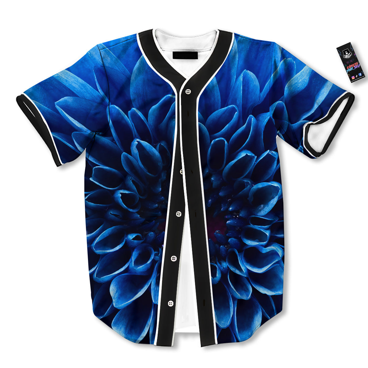 Flower Blue Chrysanthemum Print Baseball Jersey-grizzshop