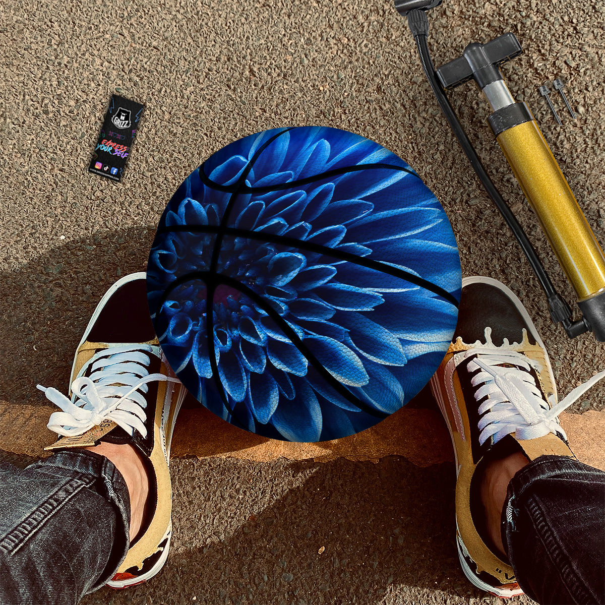 Flower Blue Chrysanthemum Print Basketball-grizzshop