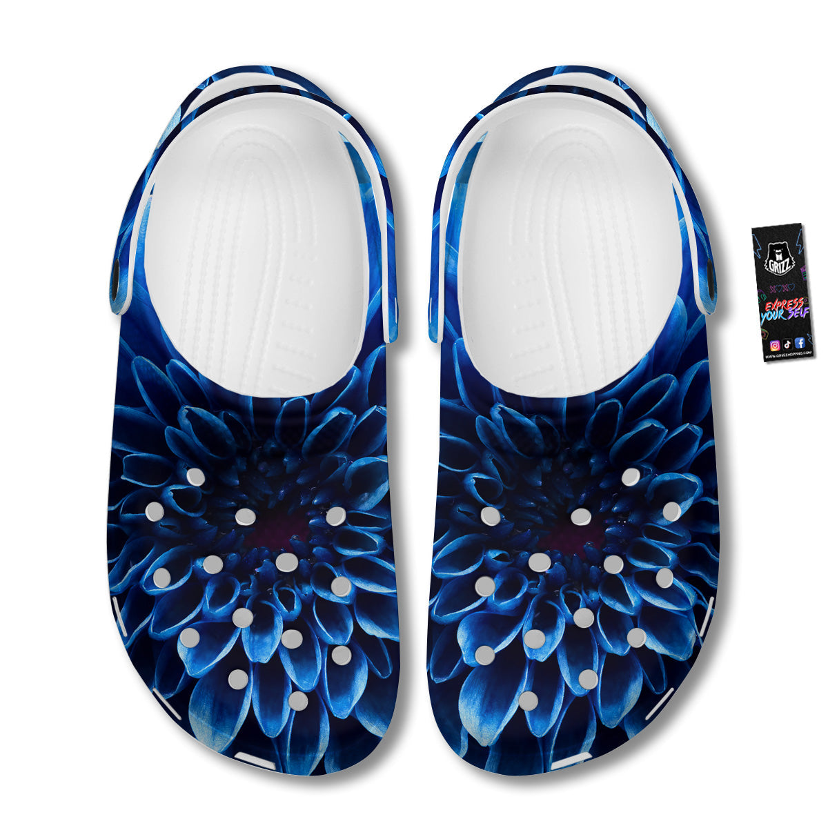Flower Blue Chrysanthemum Print Clog-grizzshop