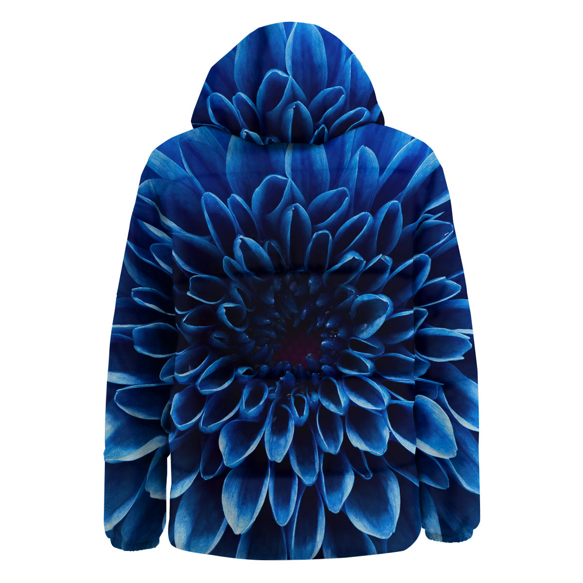 Flower Blue Chrysanthemum Print Down Jacket-grizzshop