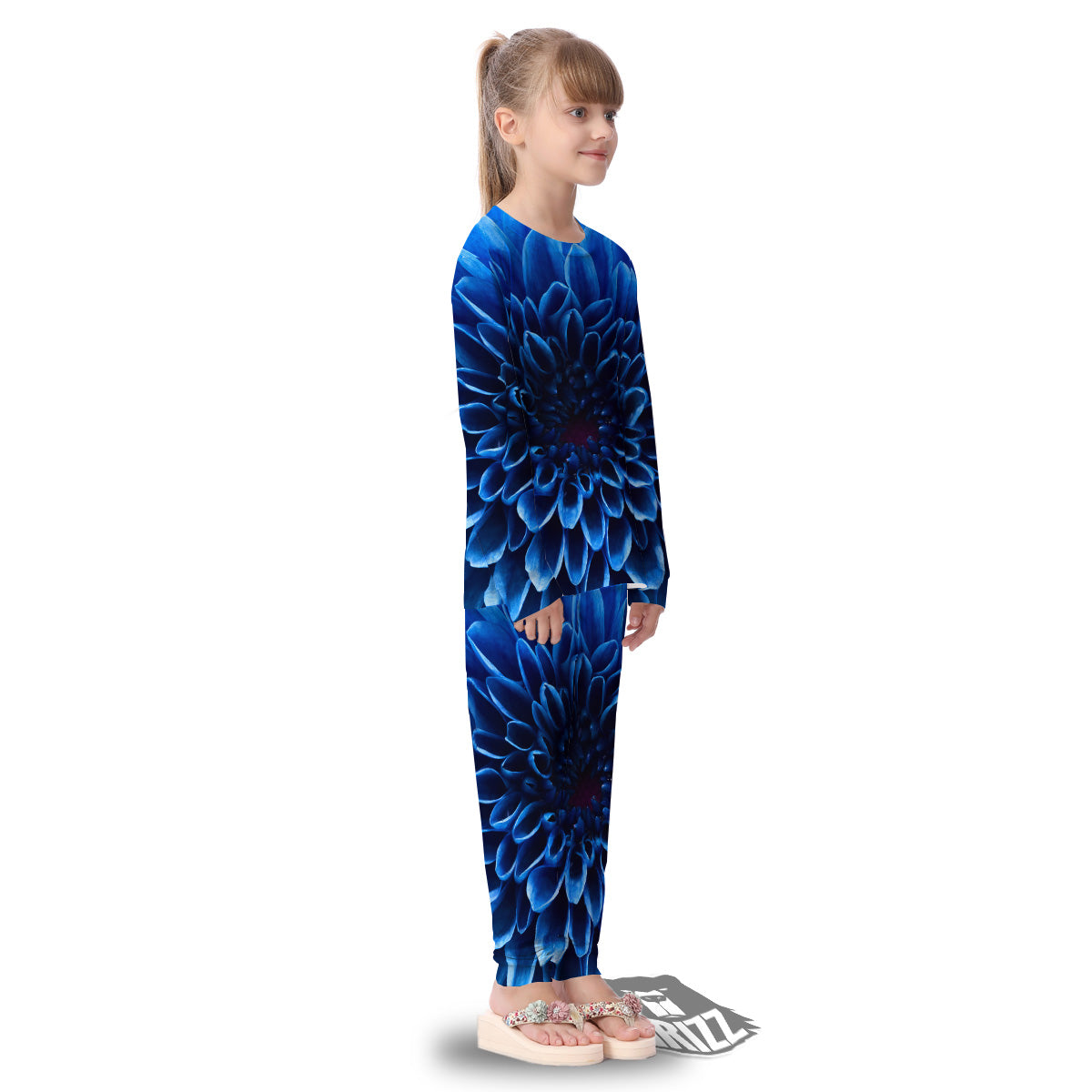 Flower Blue Chrysanthemum Print Kid's Pajamas-grizzshop