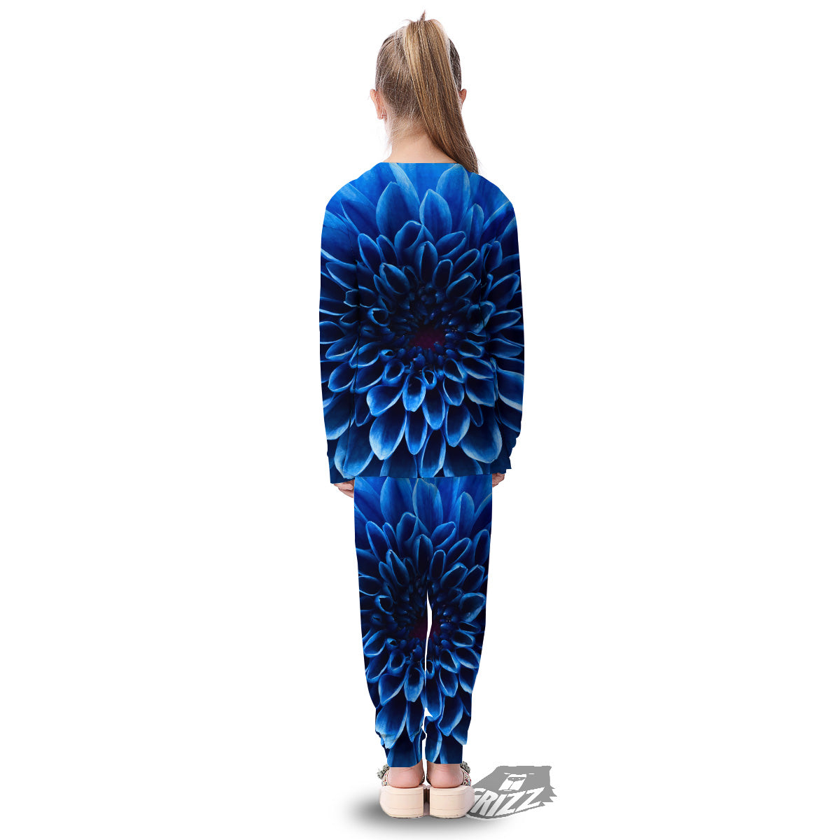 Flower Blue Chrysanthemum Print Kid's Pajamas-grizzshop