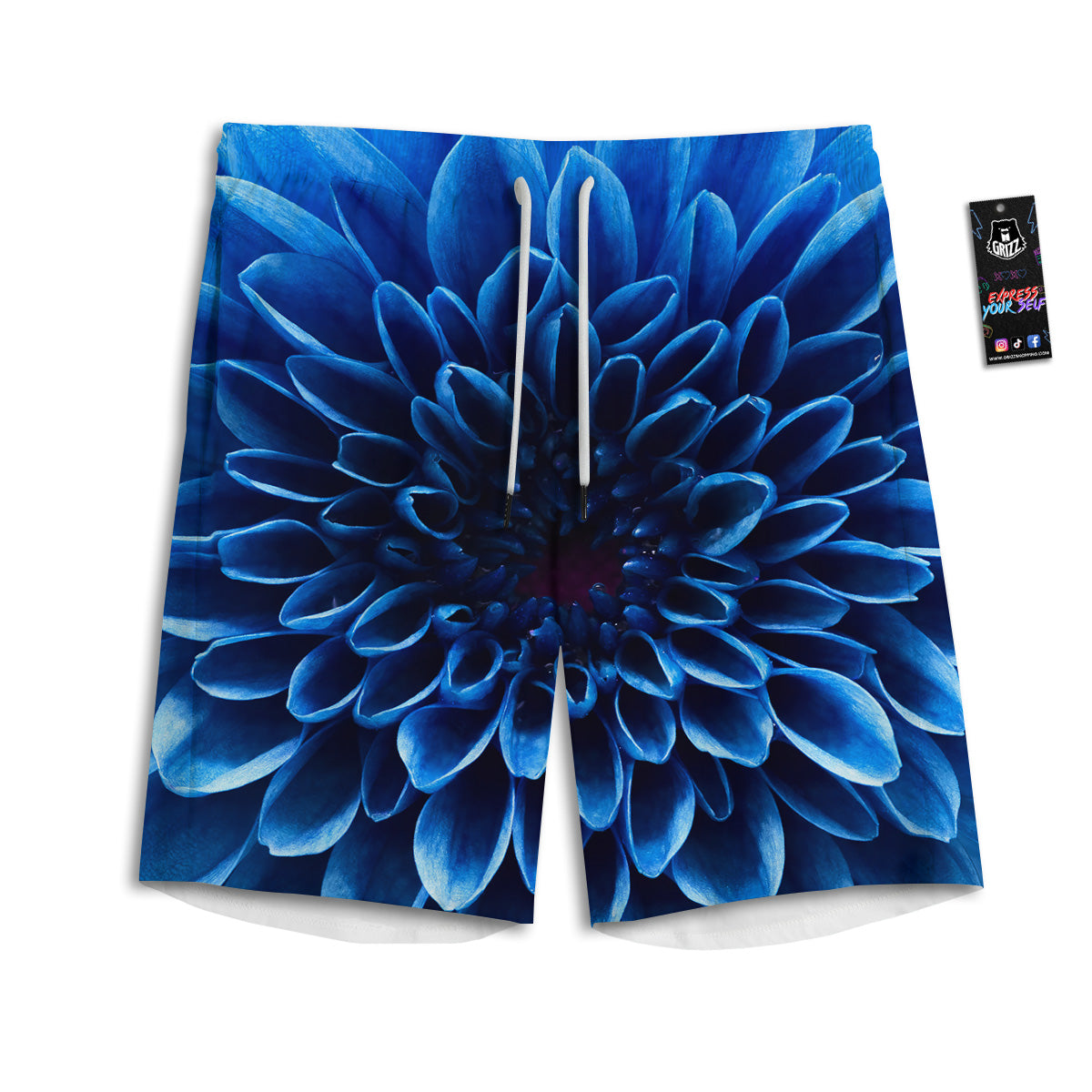 Flower Blue Chrysanthemum Print Men's Athletic Shorts