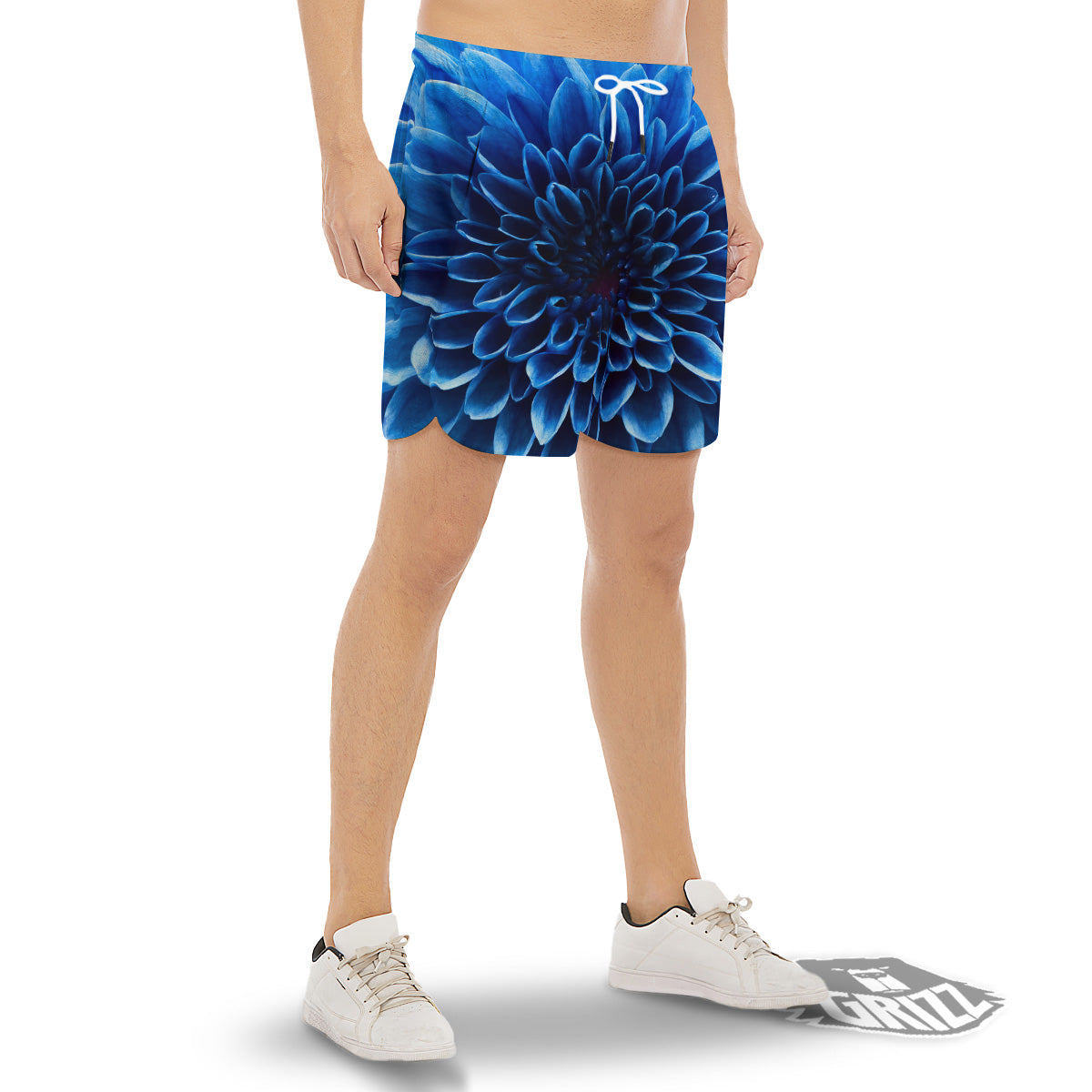 Flower Blue Chrysanthemum Print Men's Gym Shorts-grizzshop