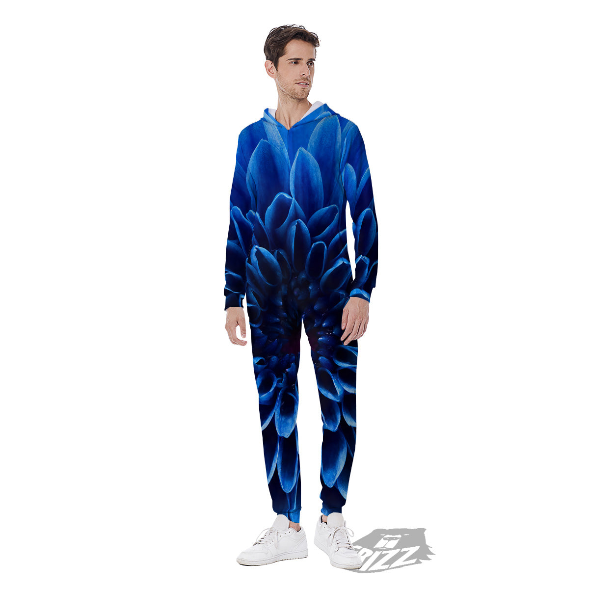 Flower Blue Chrysanthemum Print Men's Jumpsuit-grizzshop