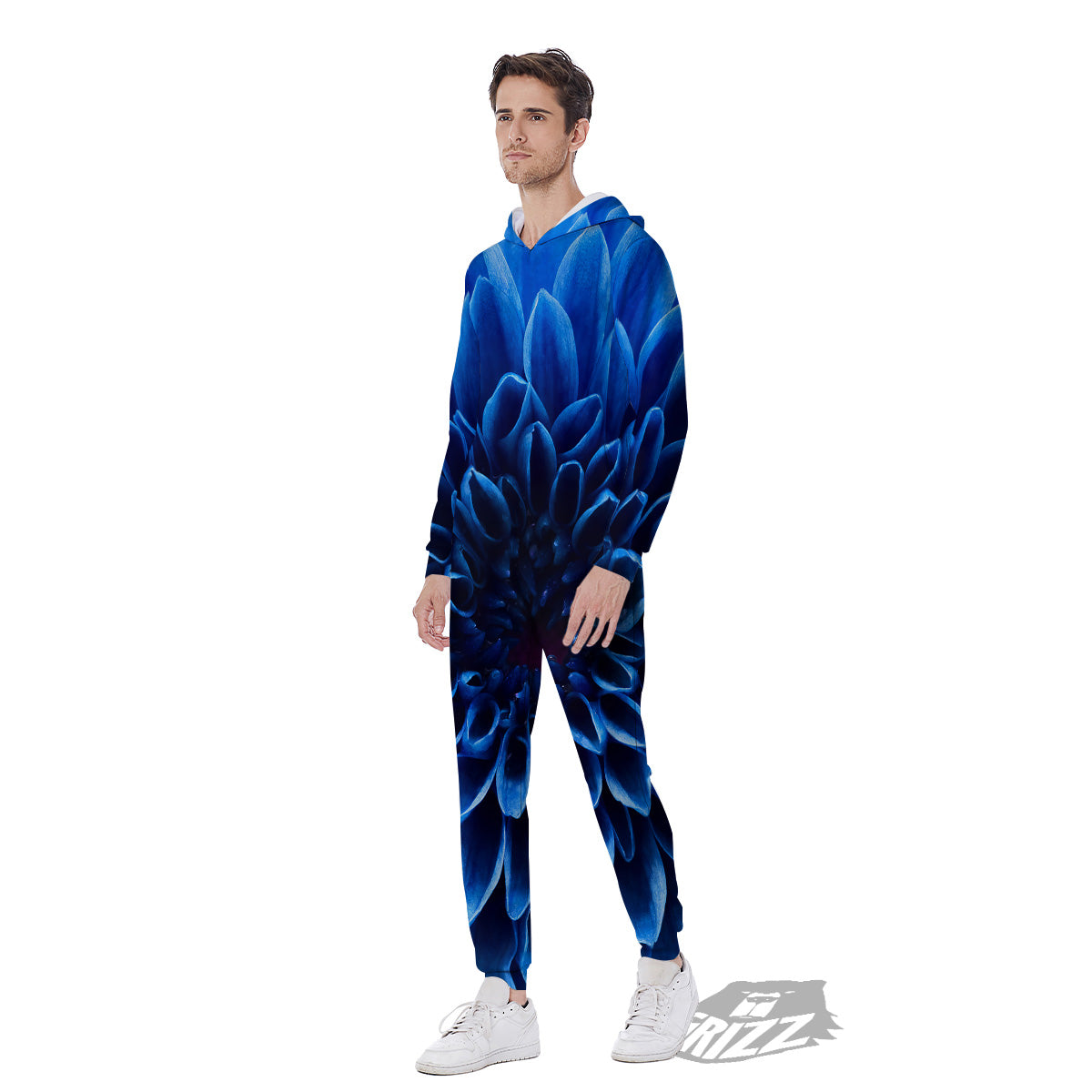 Flower Blue Chrysanthemum Print Men's Jumpsuit-grizzshop