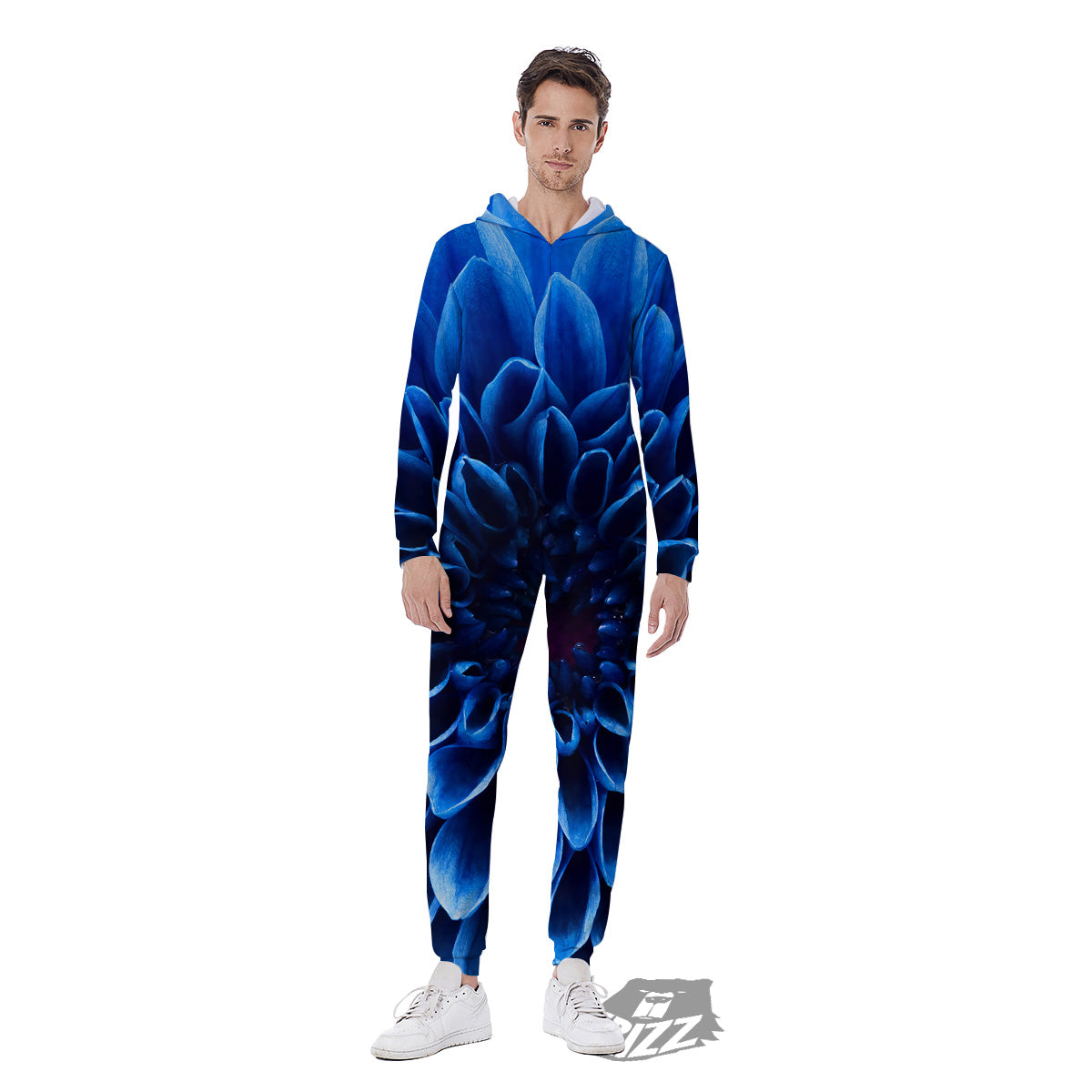 Flower Blue Chrysanthemum Print Men's Jumpsuit-grizzshop