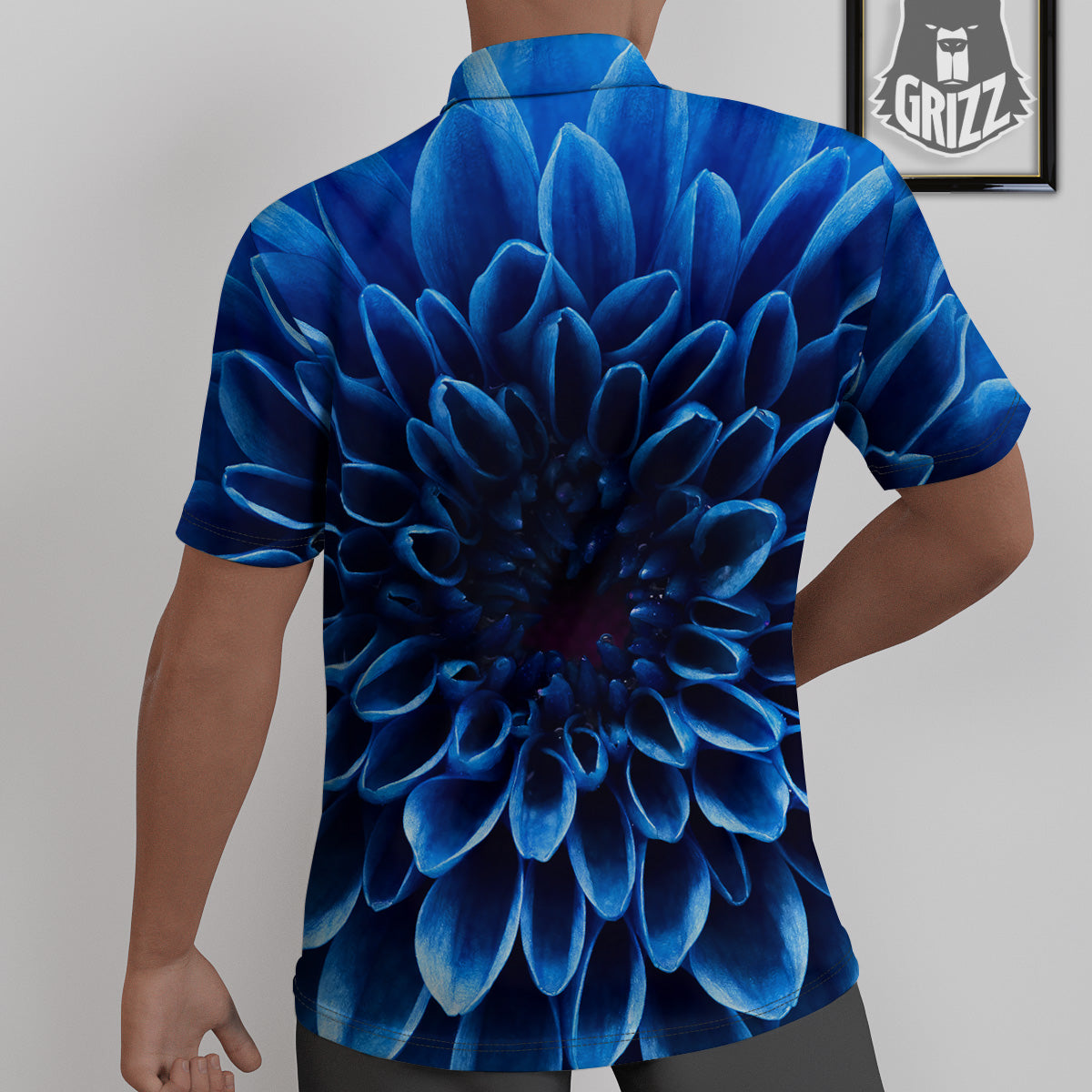 Flower Blue Chrysanthemum Print Untucked Shirts-grizzshop