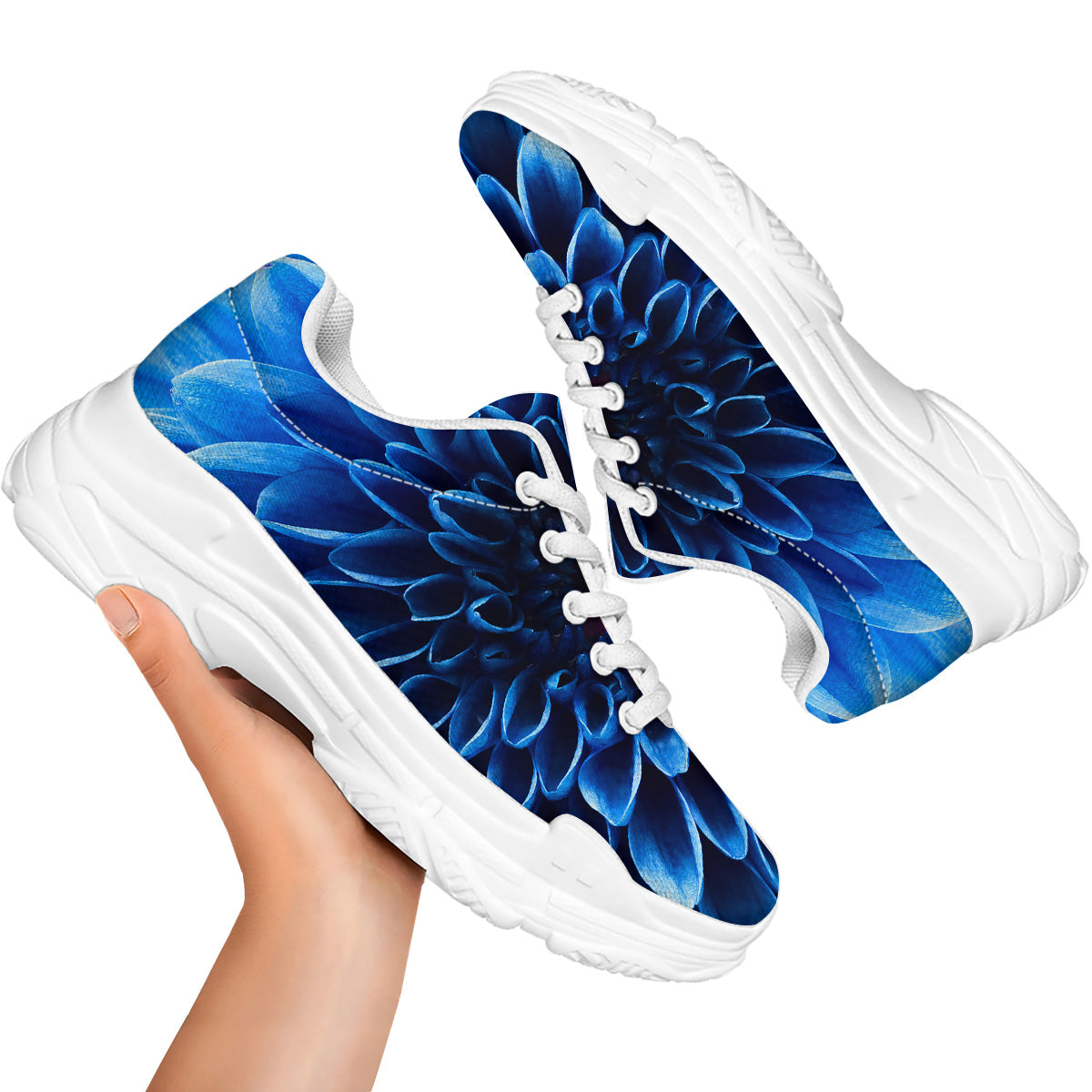 Flower Blue Chrysanthemum Print White Chunky Shoes-grizzshop