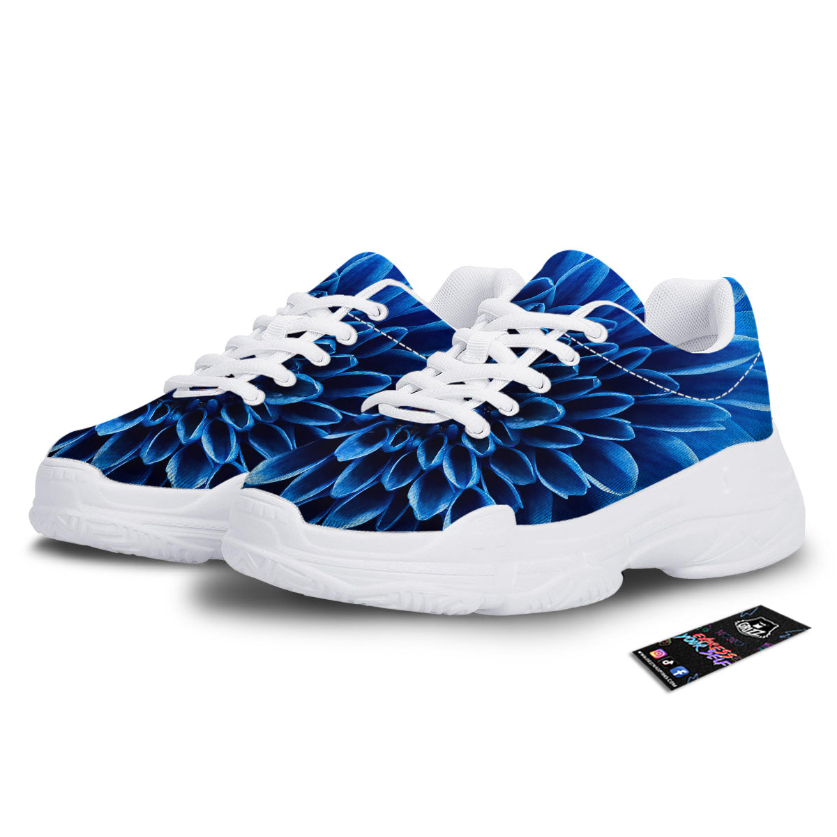 Flower Blue Chrysanthemum Print White Chunky Shoes-grizzshop