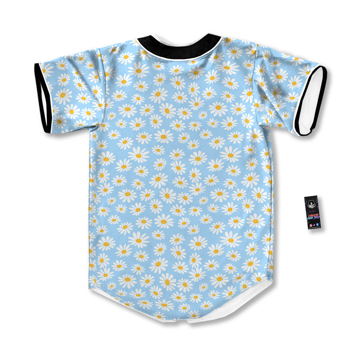 Flower Blue Daisy Print Pattern Baseball Jersey-grizzshop