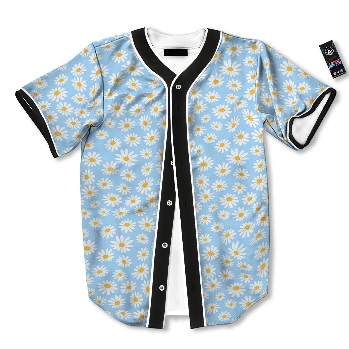 Flower Blue Daisy Print Pattern Baseball Jersey-grizzshop