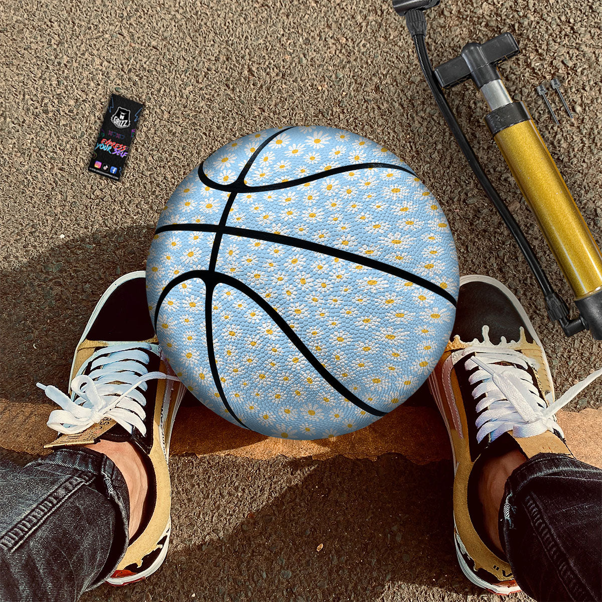 Flower Blue Daisy Print Pattern Basketball-grizzshop