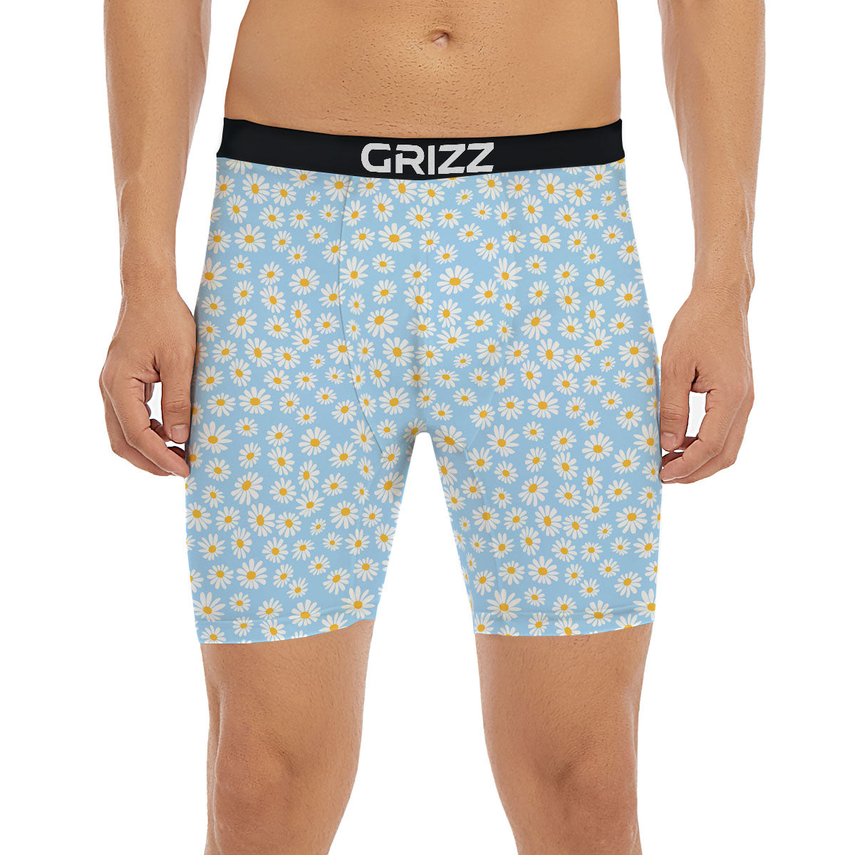 Flower Blue Daisy Print Pattern Boxer Briefs-grizzshop