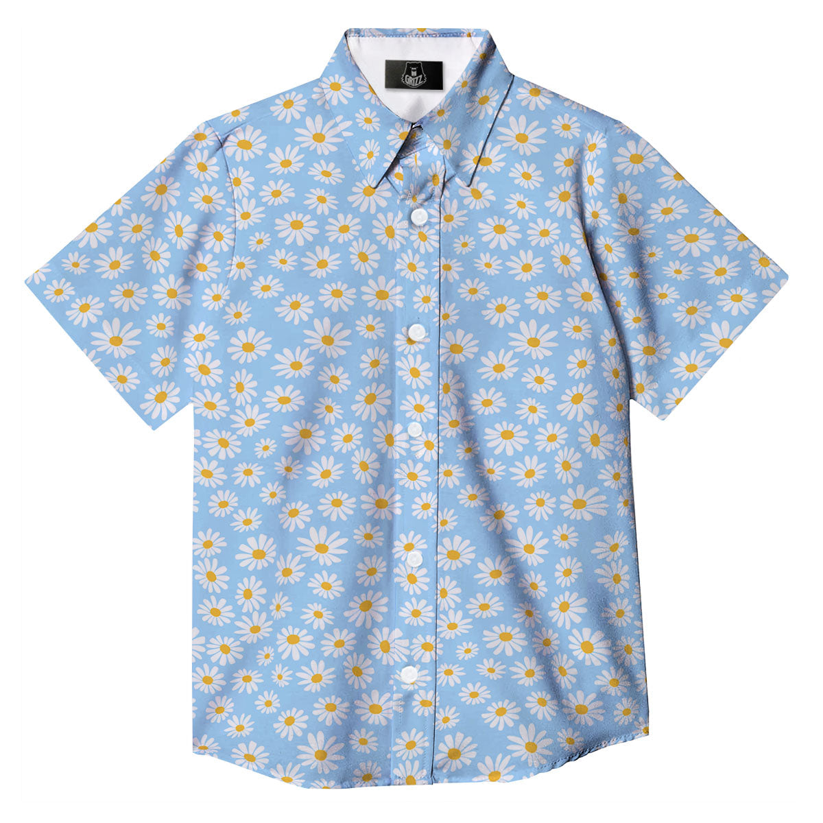 Flower Blue Daisy Print Pattern Button Up Shirt-grizzshop