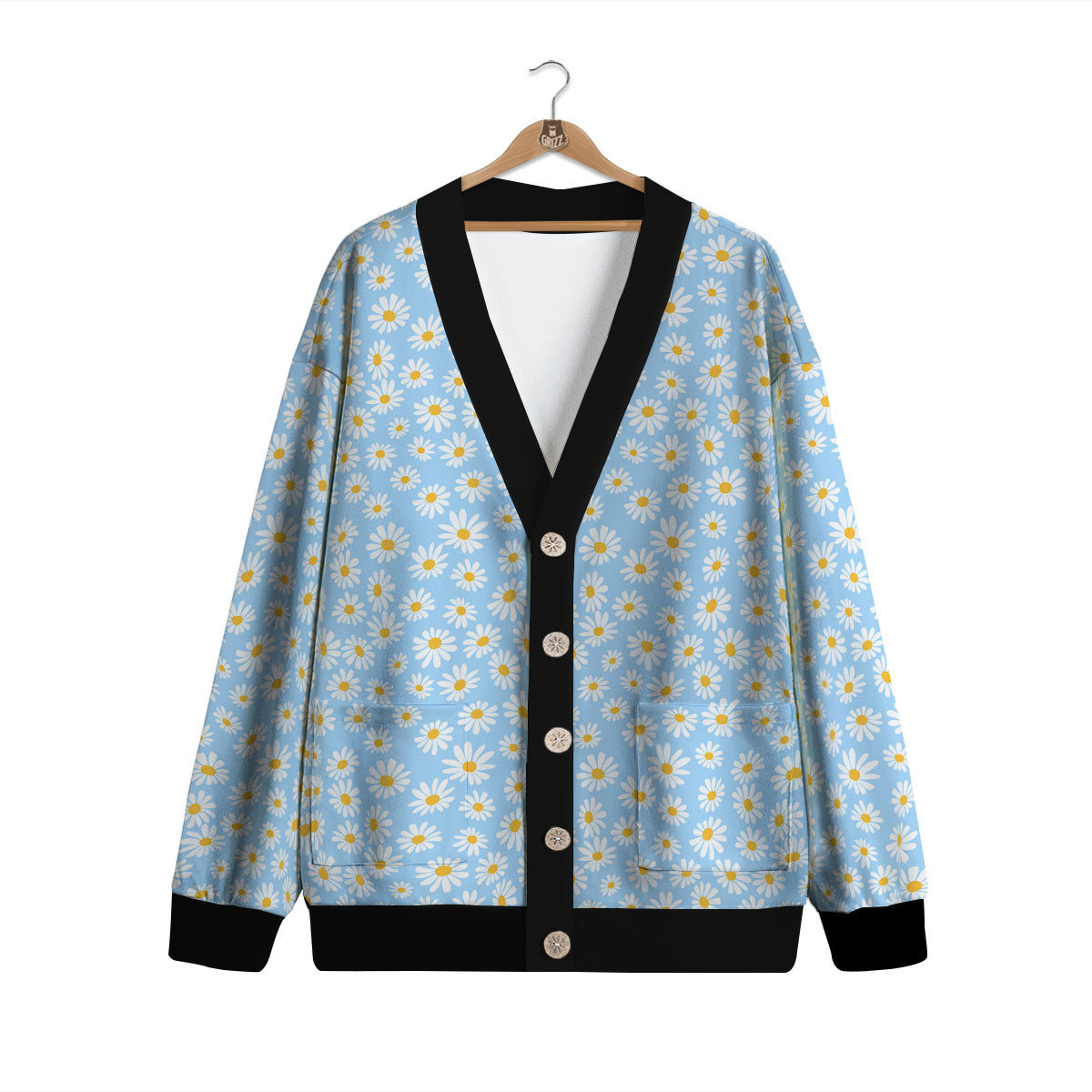Flower Blue Daisy Print Pattern Cardigan-grizzshop