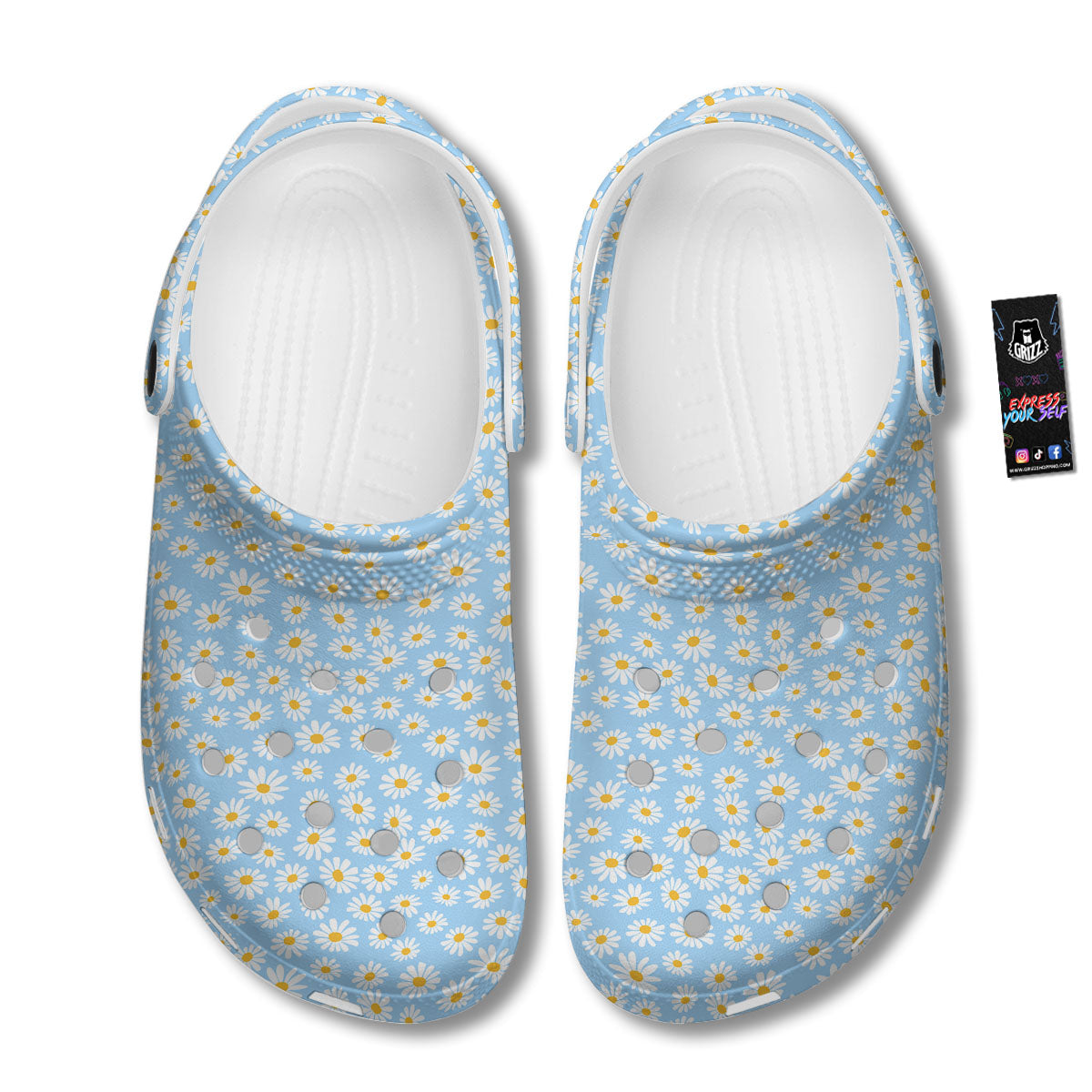 Flower Blue Daisy Print Pattern Clog-grizzshop