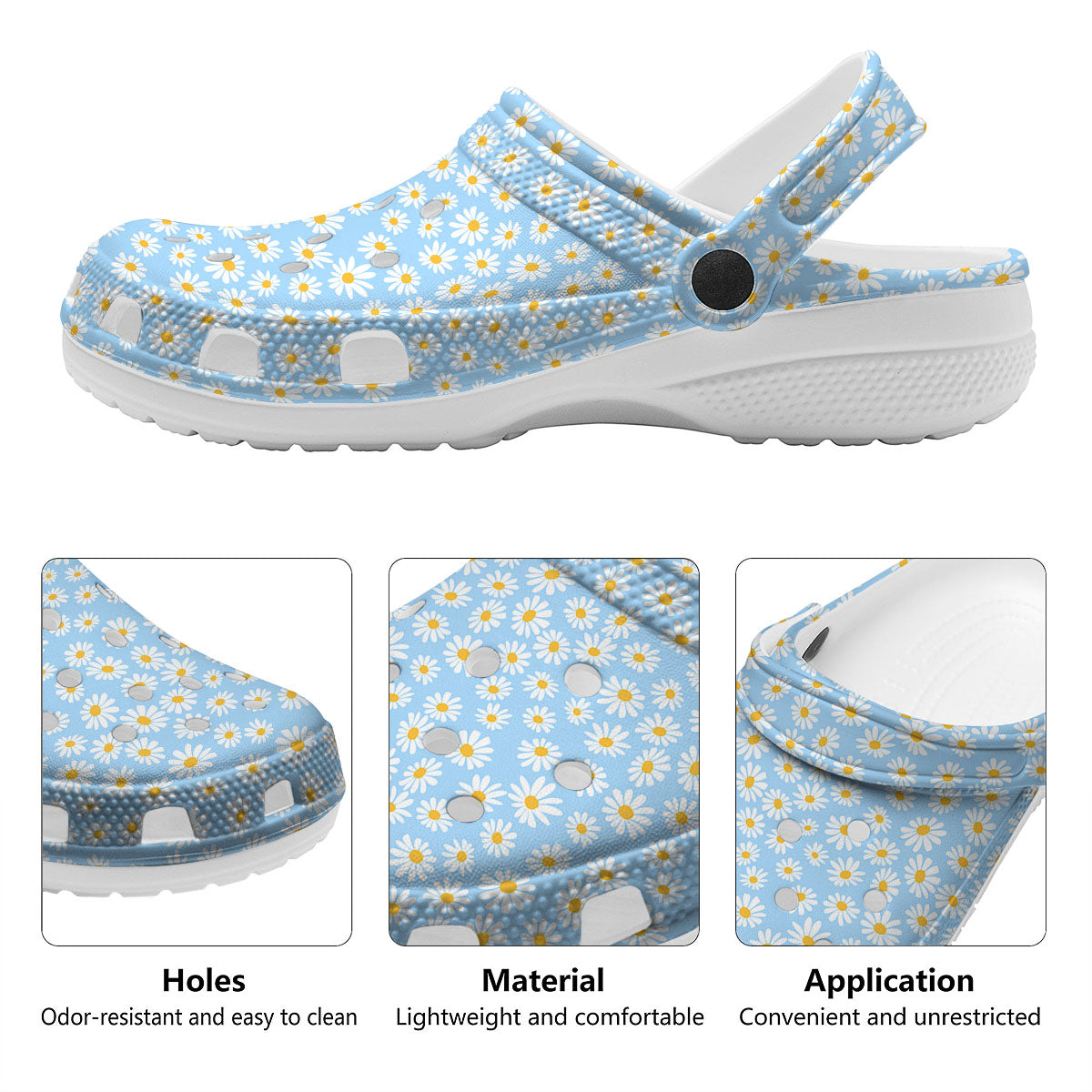 Flower Blue Daisy Print Pattern Clog-grizzshop