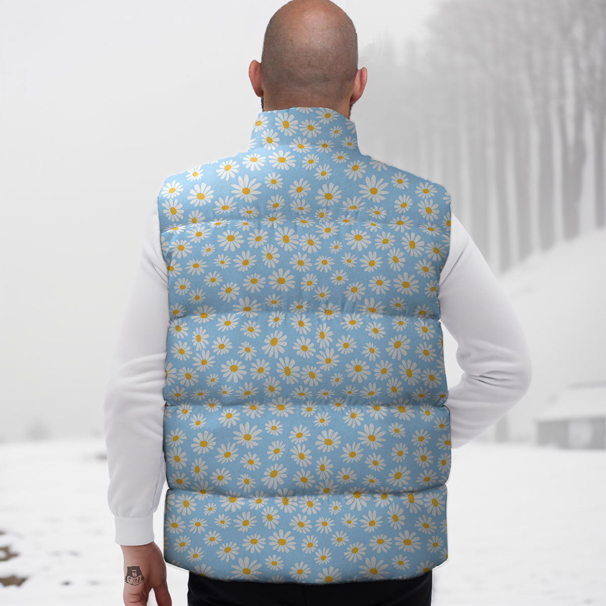 Flower Blue Daisy Print Pattern Down Vest