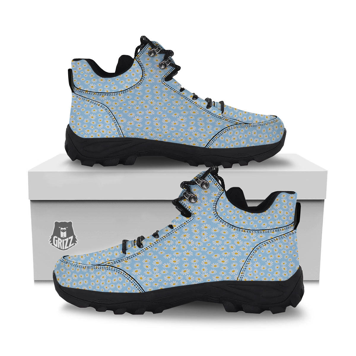 Flower Blue Daisy Print Pattern Hiking Shoes-grizzshop