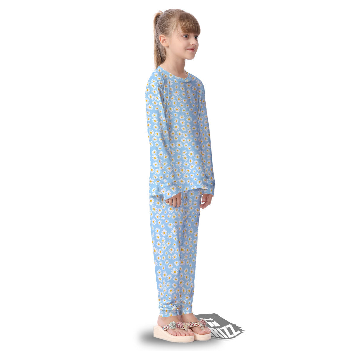 Flower Blue Daisy Print Pattern Kid's Pajamas-grizzshop