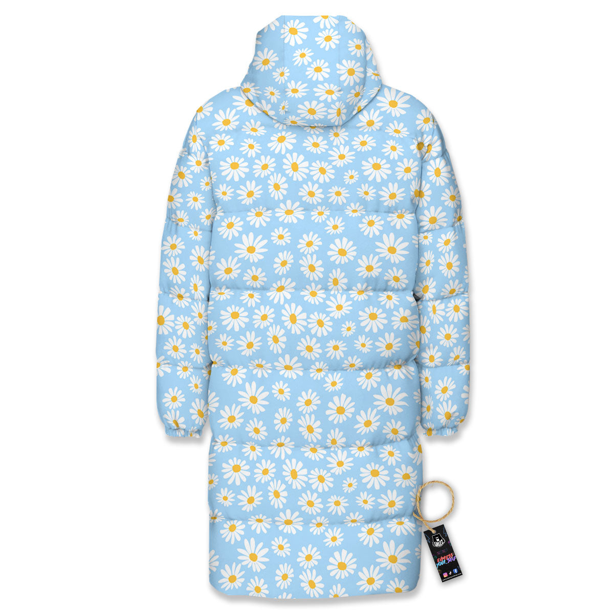 Flower Blue Daisy Print Pattern Long Down Jacket-grizzshop