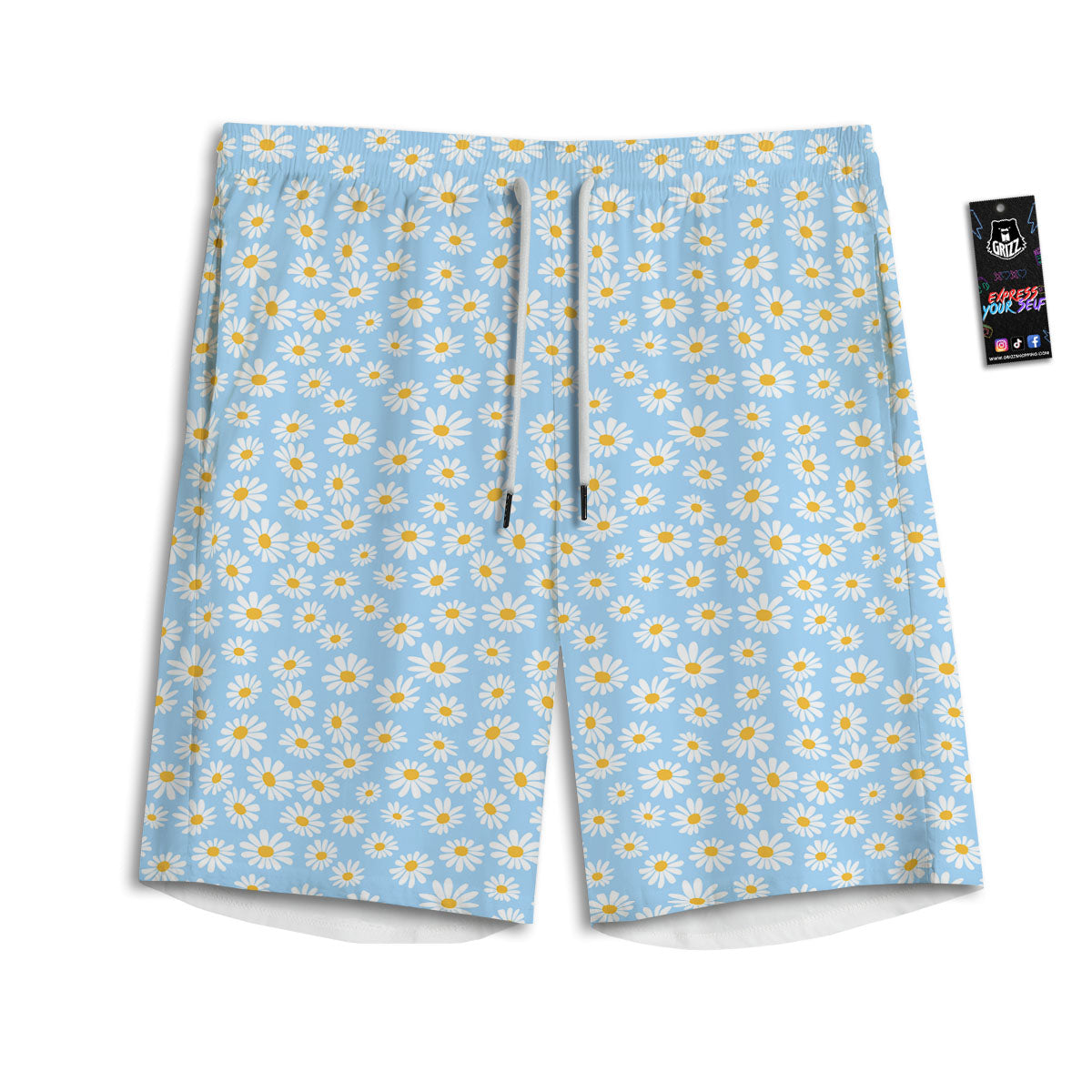 Flower Blue Daisy Print Pattern Men's Athletic Shorts