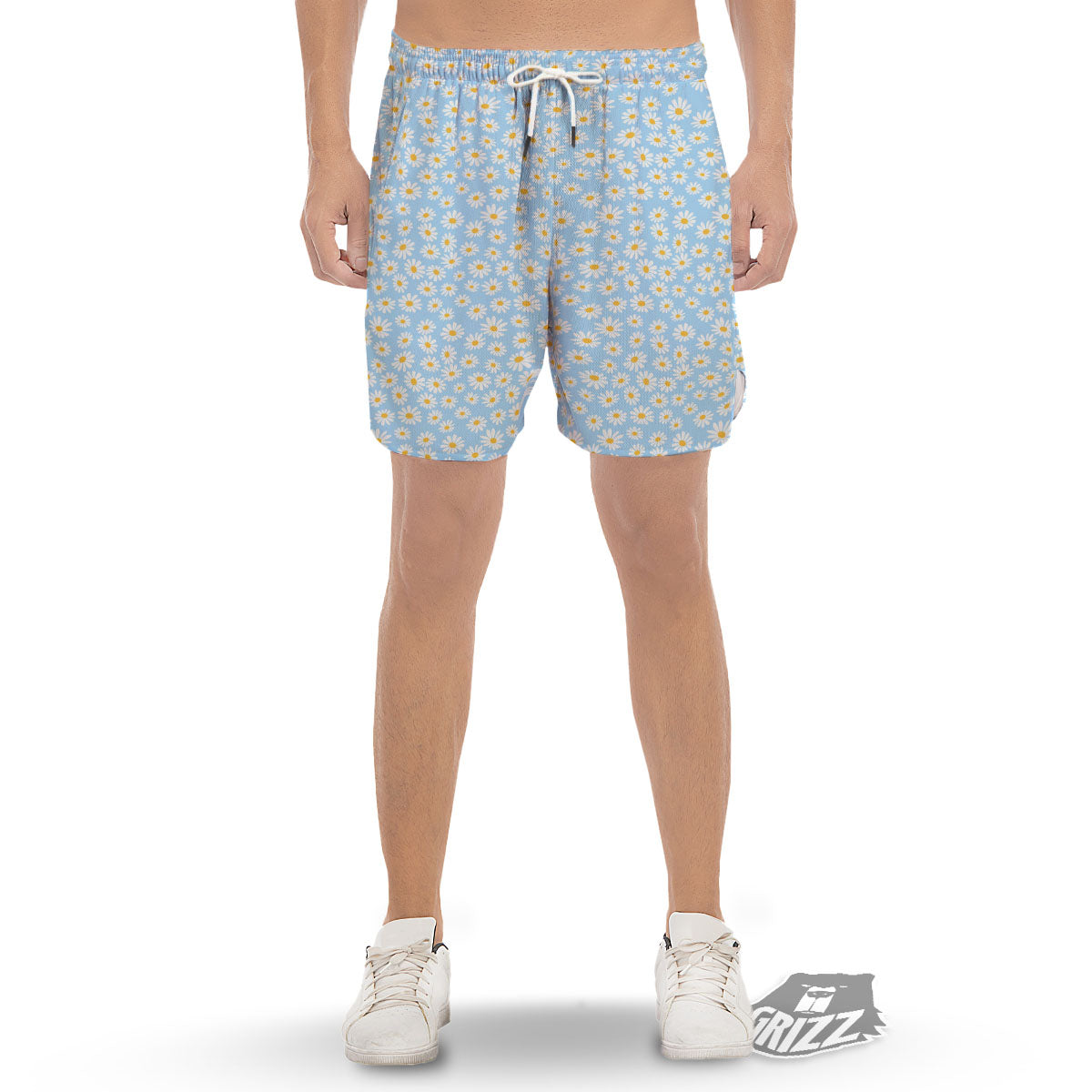 Flower Blue Daisy Print Pattern Men's Gym Shorts-grizzshop