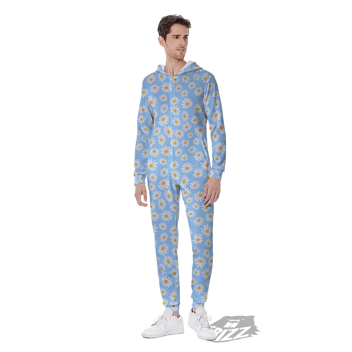 Flower Blue Daisy Print Pattern Men's Jumpsuit-grizzshop