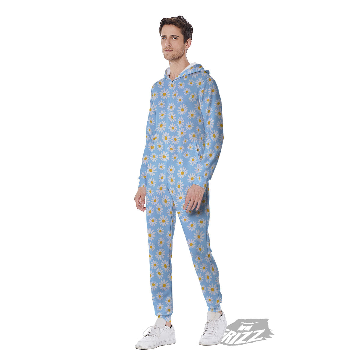 Flower Blue Daisy Print Pattern Men's Jumpsuit-grizzshop
