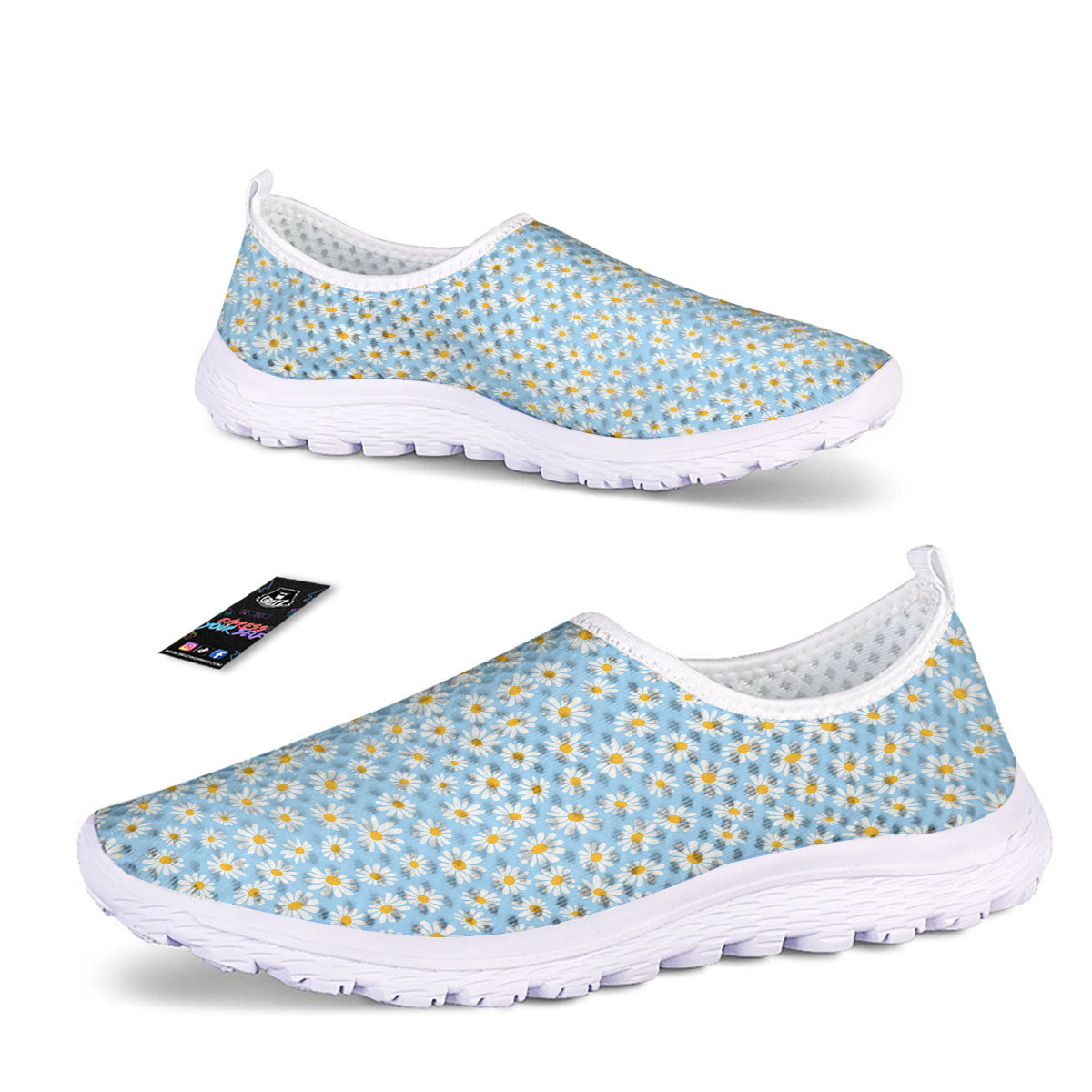 Flower Blue Daisy Print Pattern Nurse Shoes-grizzshop