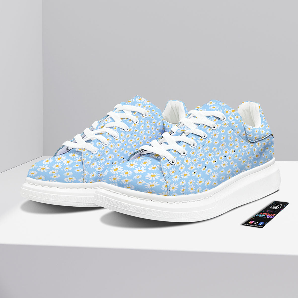 Flower Blue Daisy Print Pattern Platform Shoes-grizzshop