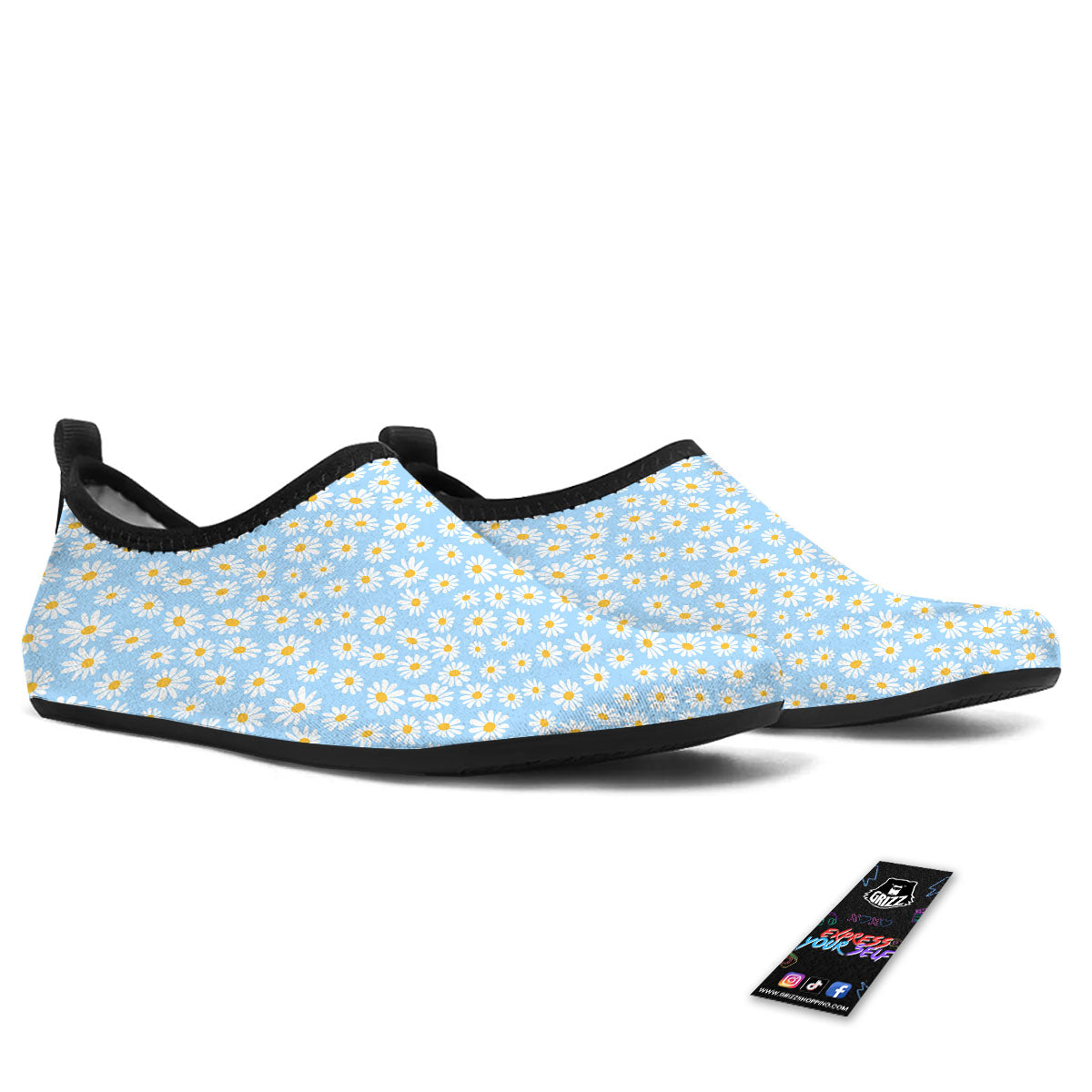 Flower Blue Daisy Print Pattern Water Shoes-grizzshop