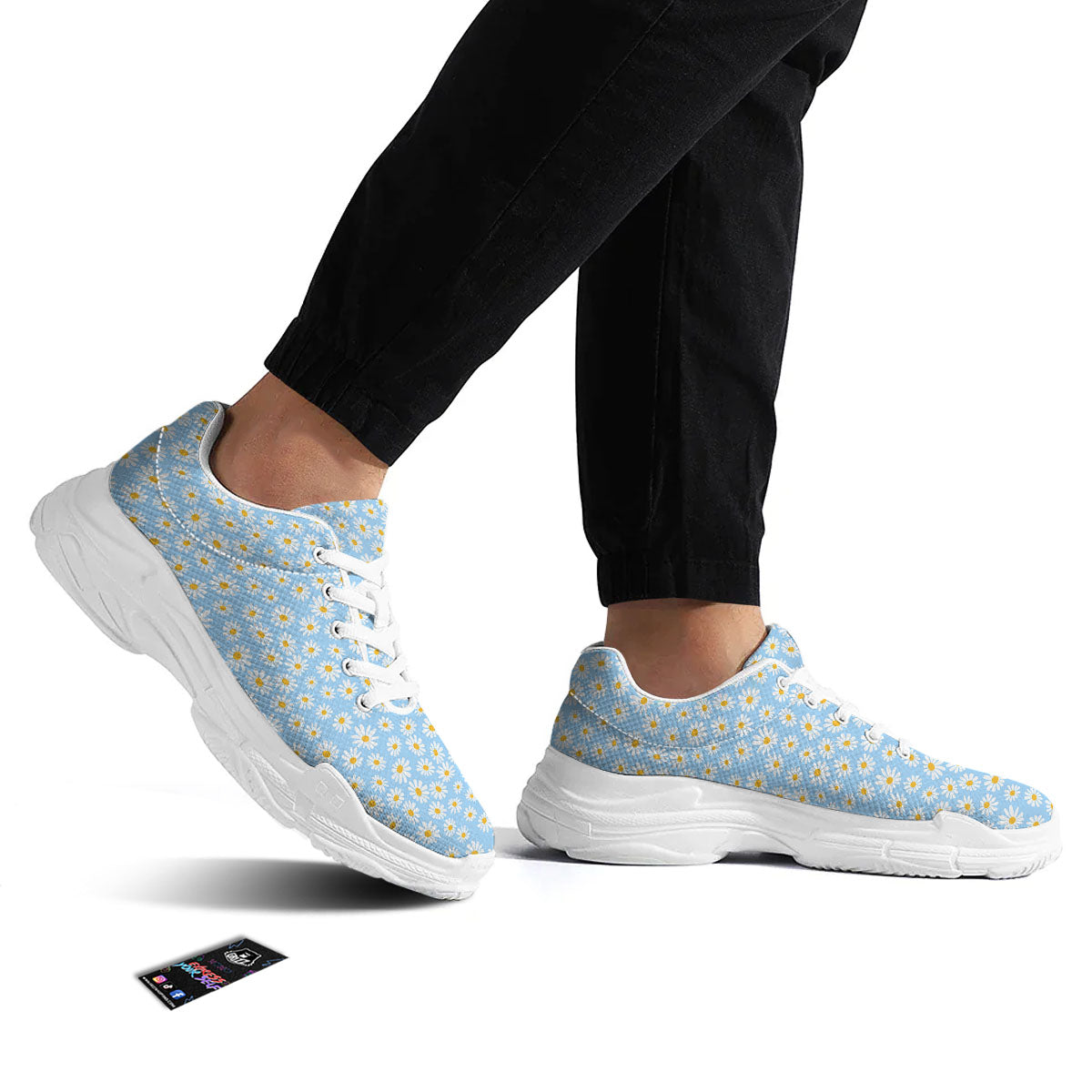 Flower Blue Daisy Print Pattern White Chunky Shoes-grizzshop