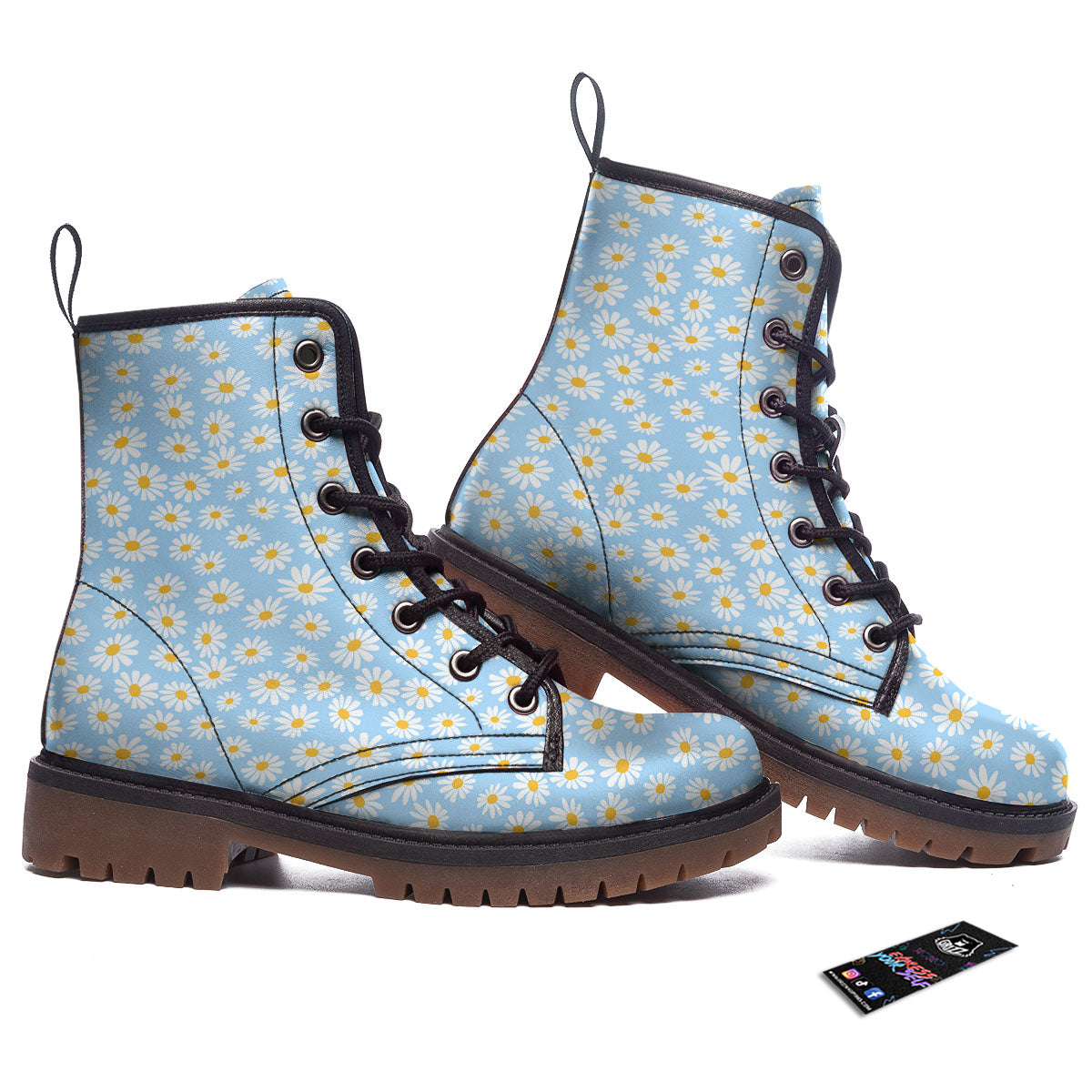 Flower Blue Daisy Print Pattern Work Boots-grizzshop