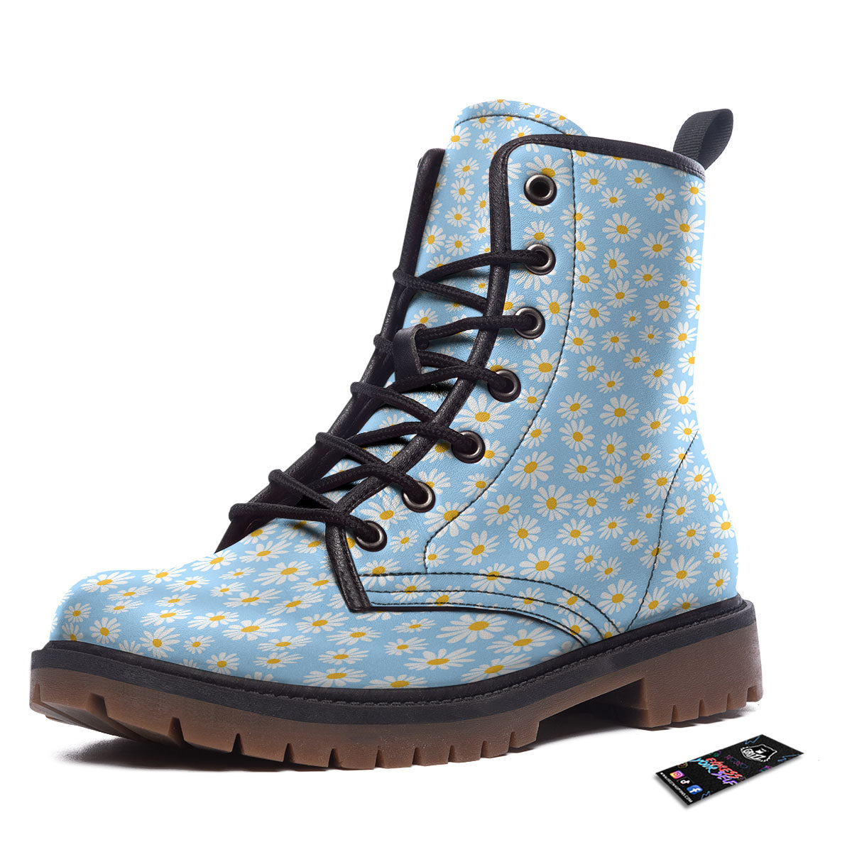 Flower Blue Daisy Print Pattern Work Boots-grizzshop