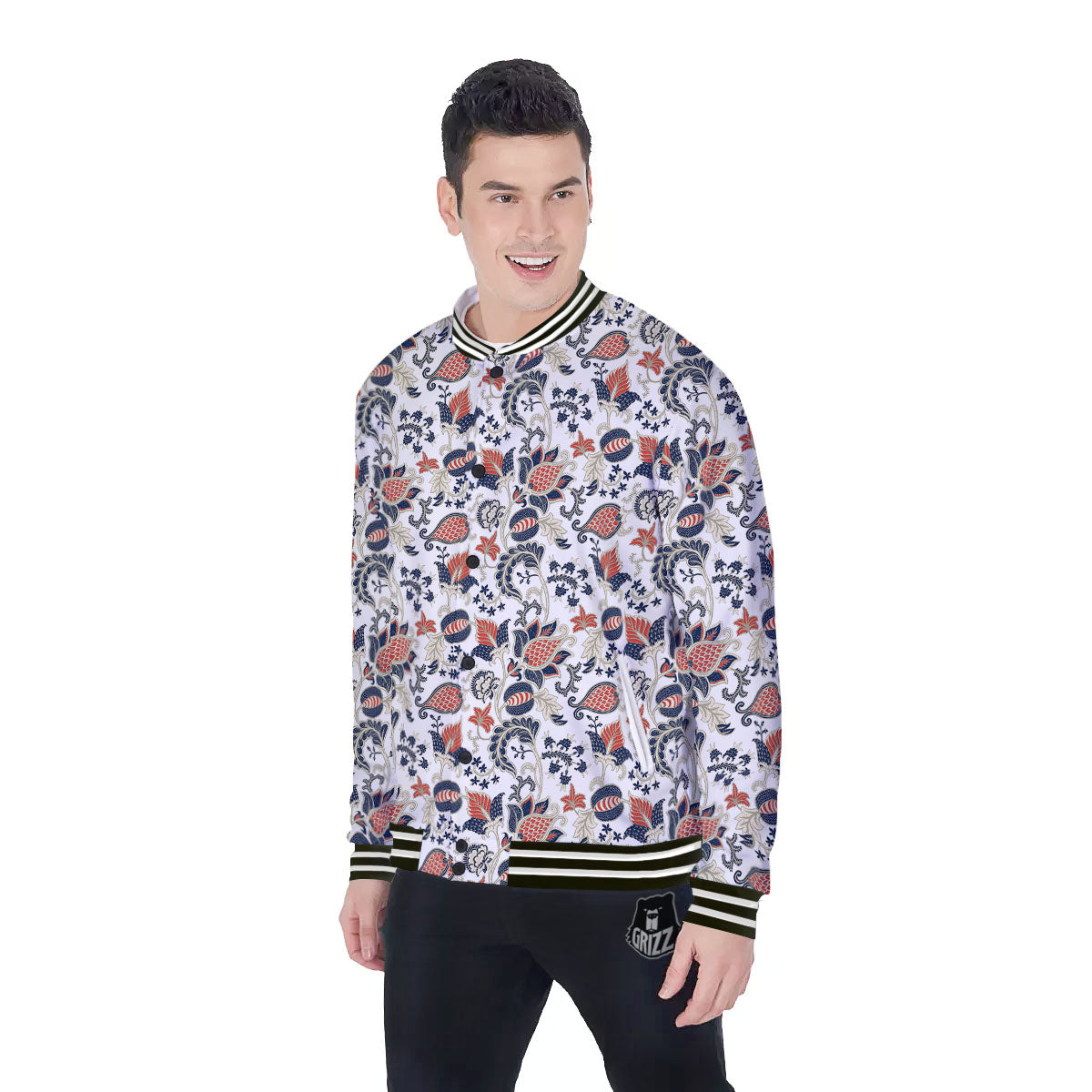 Flower Boho Paisley Print Pattern Baseball Jacket-grizzshop