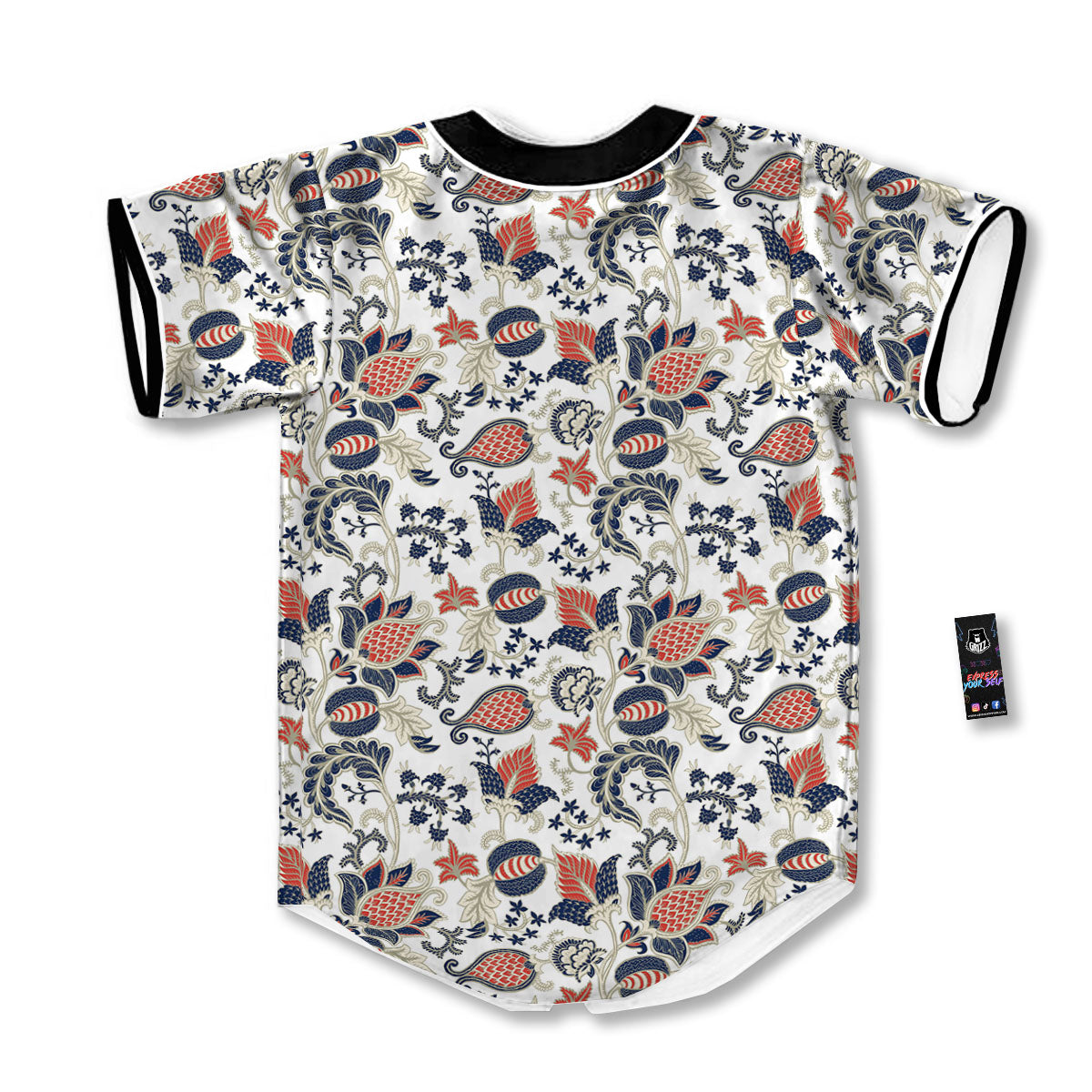 Flower Boho Paisley Print Pattern Baseball Jersey-grizzshop