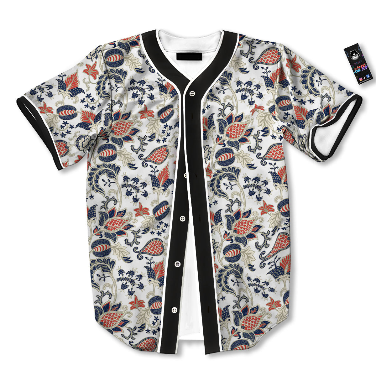 Flower Boho Paisley Print Pattern Baseball Jersey-grizzshop