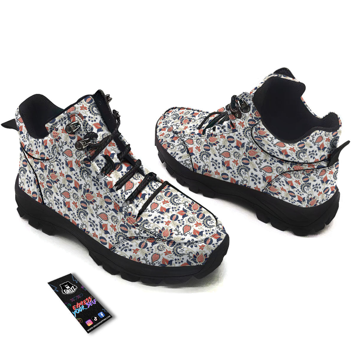 Flower Boho Paisley Print Pattern Hiking Shoes-grizzshop