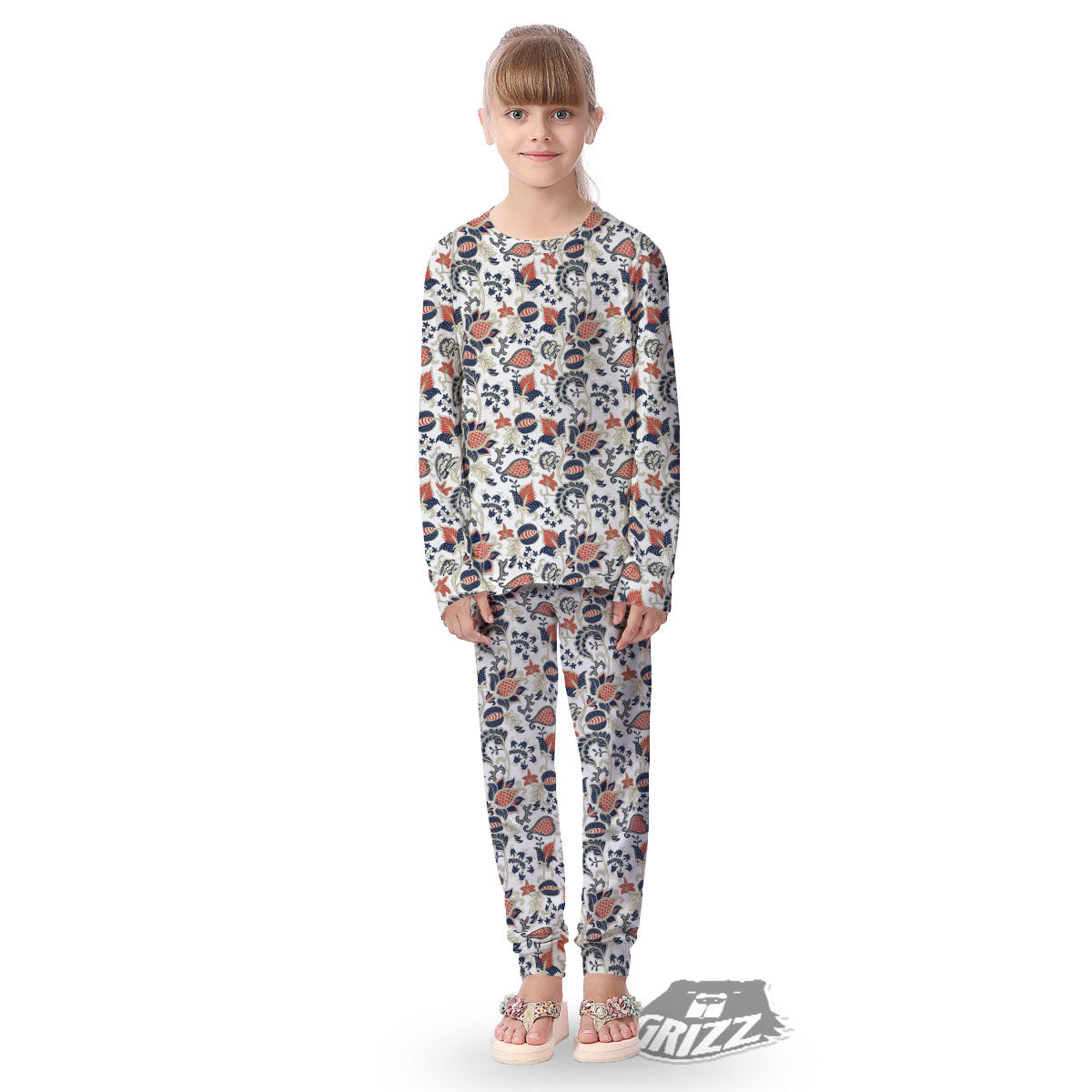 Flower Boho Paisley Print Pattern Kid's Pajamas-grizzshop