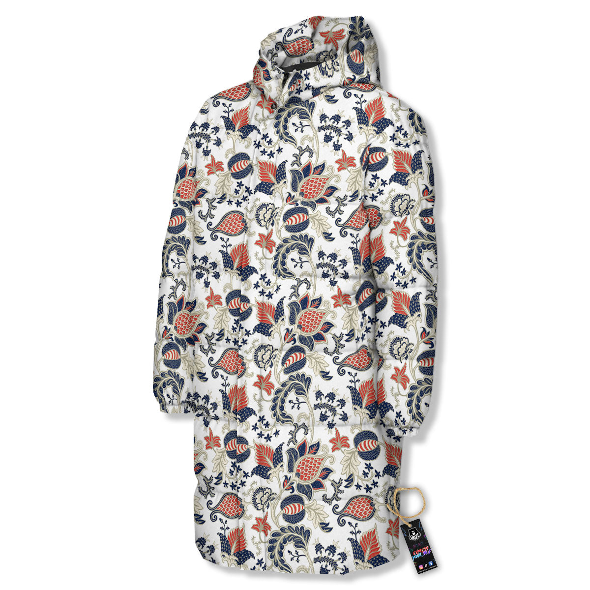 Flower Boho Paisley Print Pattern Long Down Jacket-grizzshop