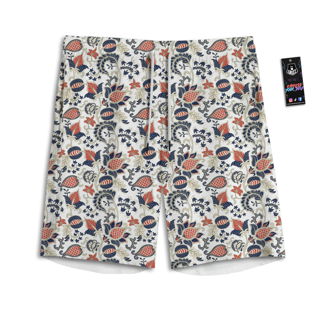 Flower Boho Paisley Print Pattern Men's Athletic Shorts