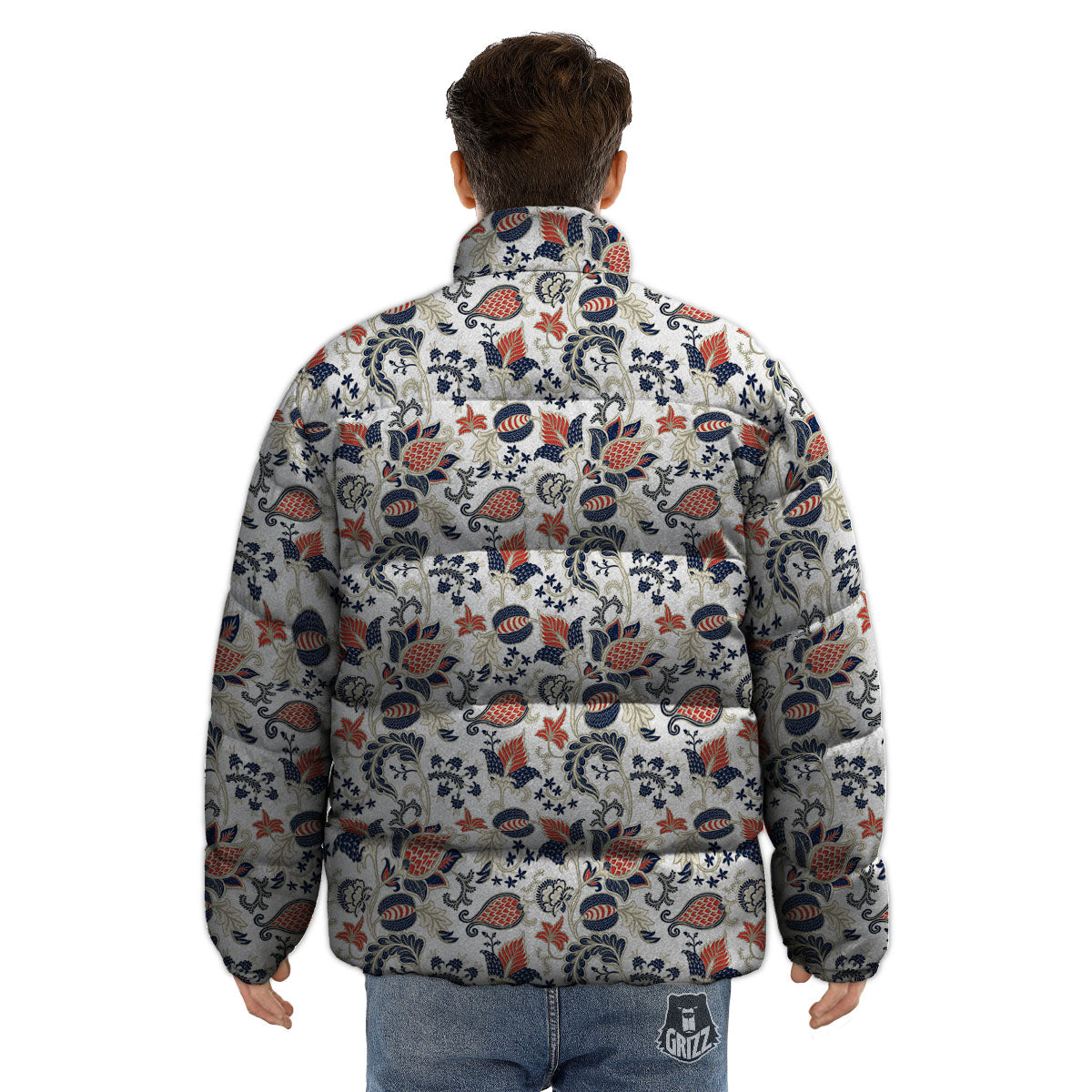Flower Boho Paisley Print Pattern Puffer Jacket-grizzshop