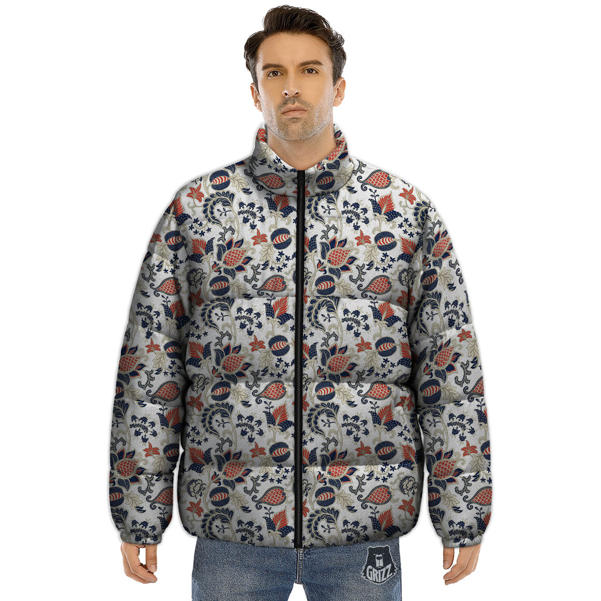 Flower Boho Paisley Print Pattern Puffer Jacket-grizzshop