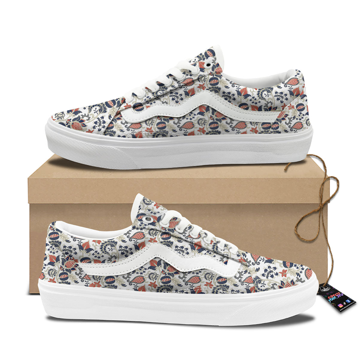 Flower Boho Paisley Print Pattern Skate Shoes-grizzshop